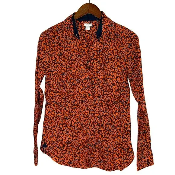 J. Crew Tulip Popover Long Sleeve Collard Half Button Up Shirt S Blue Orange - Picture 15 of 15